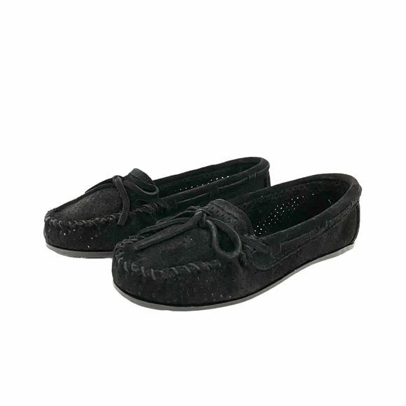 Minnetonka Shoes - Minnetonka Lisa Perforated Moccasins Black Suede